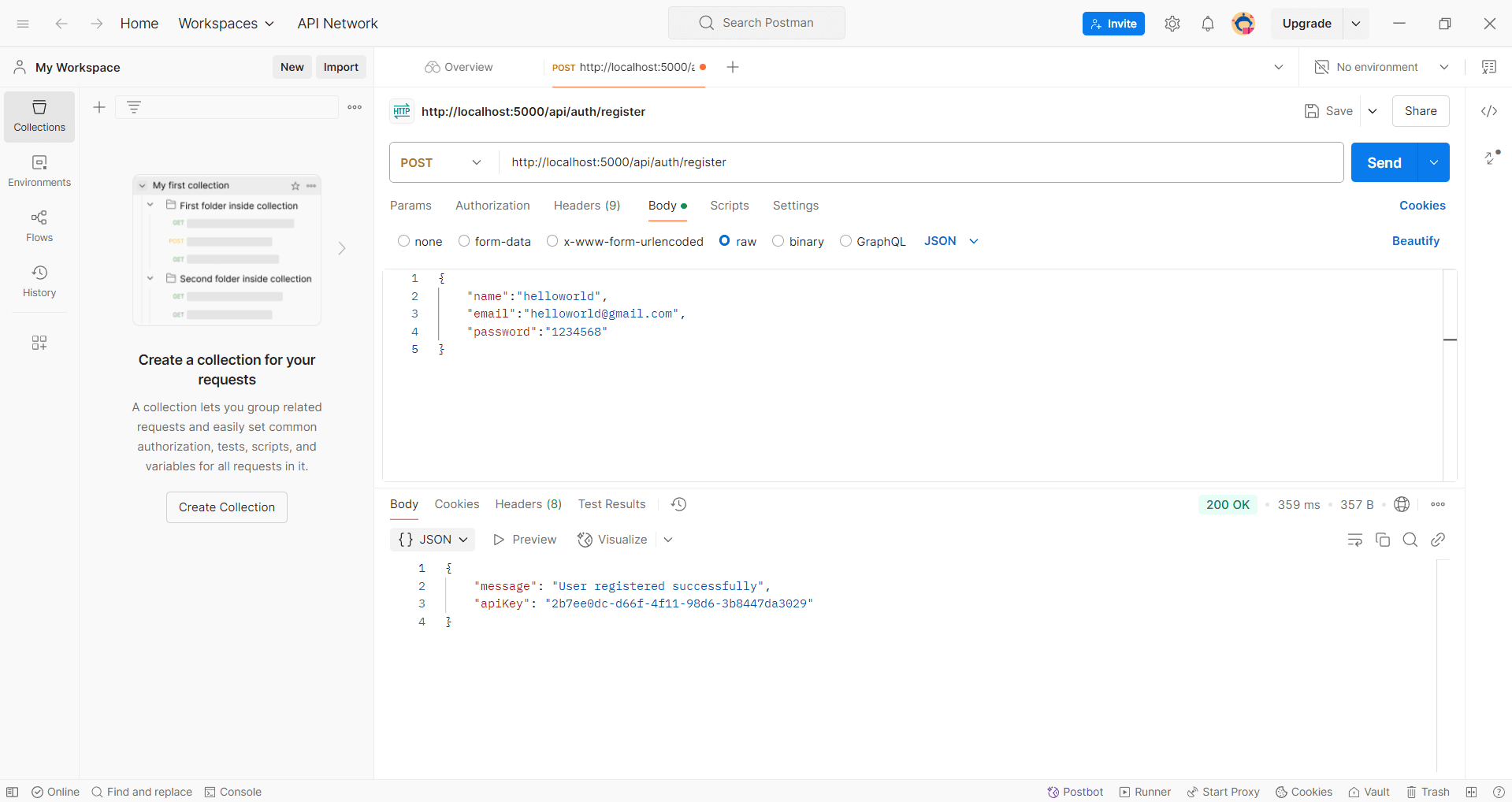 Postman testing register endpoint