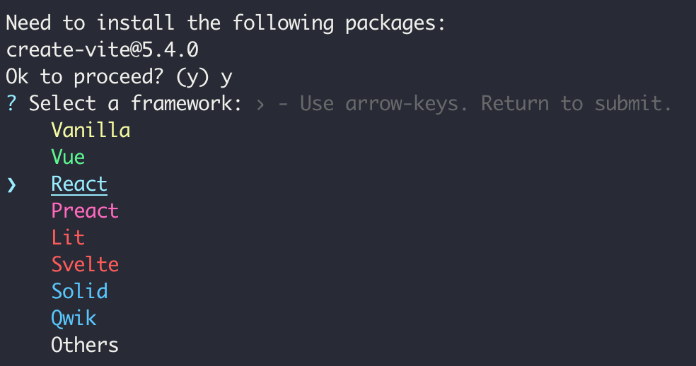 vite-install-framework-choices