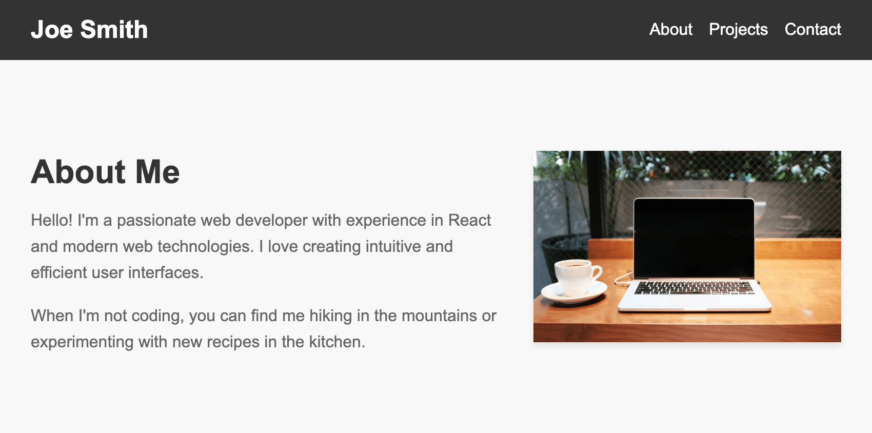 App after adding the About section.