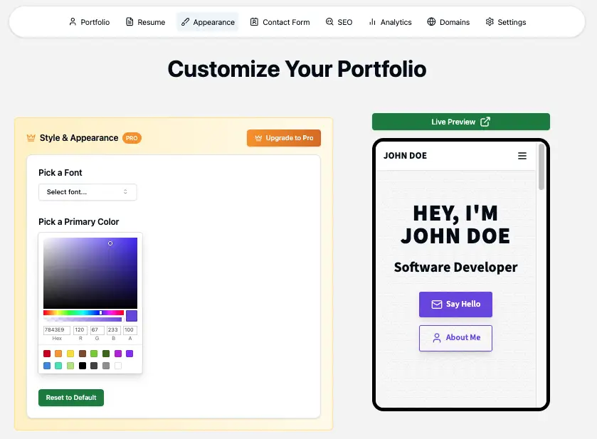 Customization Interface